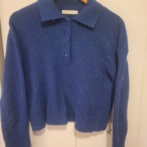 Oak & Fort blue sweater with collar and button down front size XS
